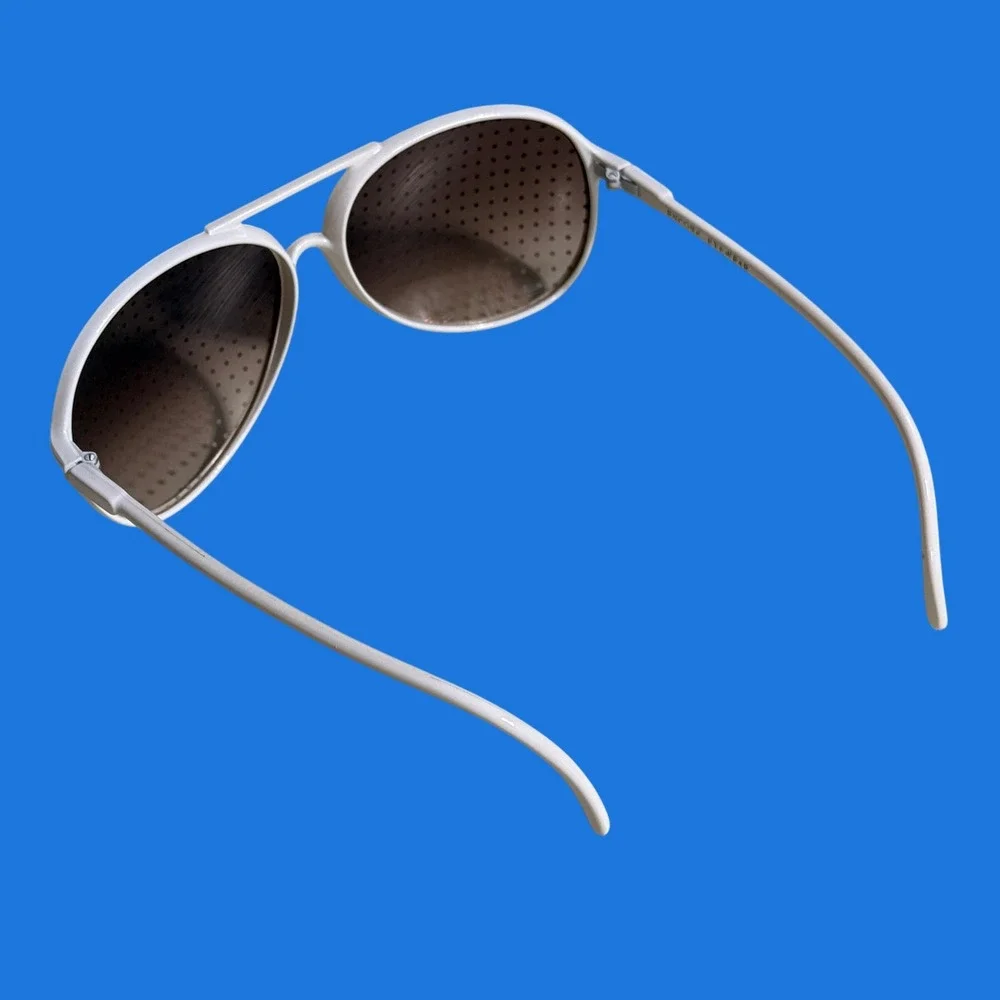 Vintage Encore Eyewear White Aviator Sunglasses Polka Dot Pinhole‎ Lens France